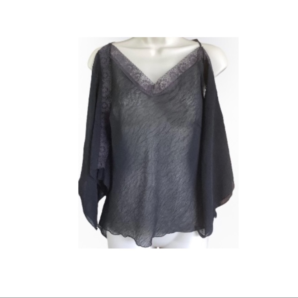 INTENSE- Transparent black blouse with exuberant long sleeves size Small.